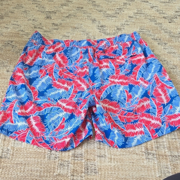 Tropical Red and Blue Men's Swim Trunks - Picture 5 of 5